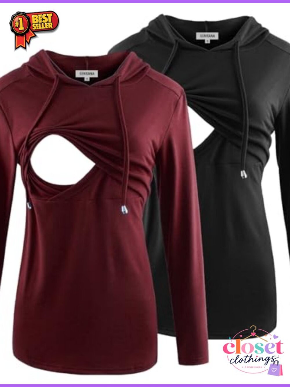 Nursing Hoodie Sweatshirt Long Sleeve Maternity Pullover Tunic Top